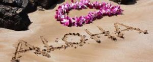 aloha written on sand in hawaii 