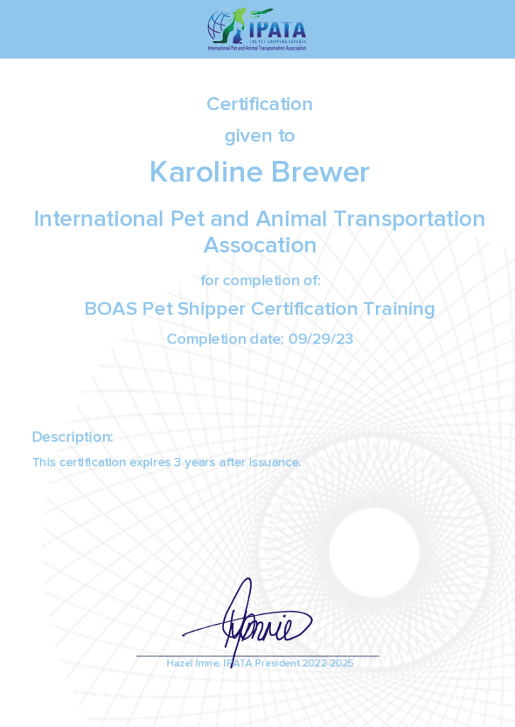 BOAS Pet Shipper Certification Airpets International